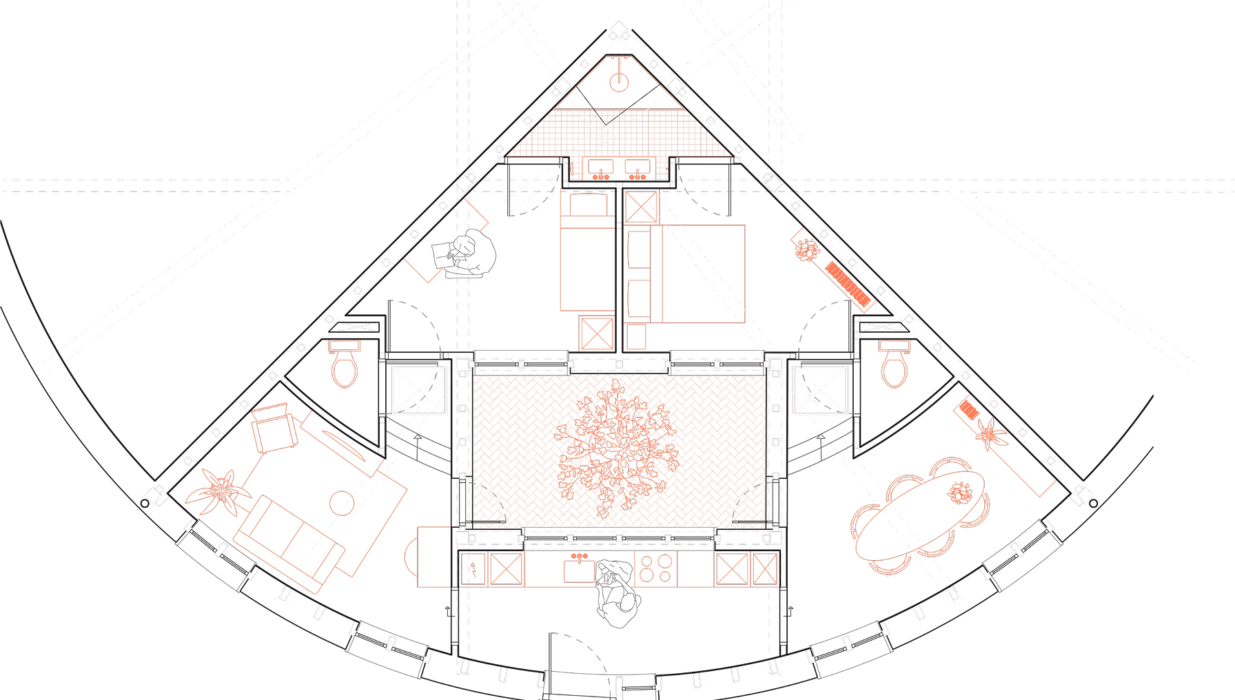 Floorplan of a Gaia house for non-intimate couples